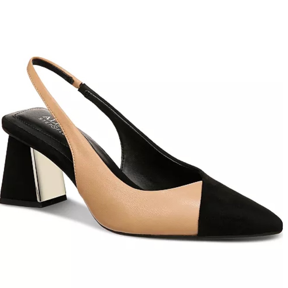 Alfani Womens Sarafina 5.5 Black Faux Leather Stretch Slingback Heels Shoes